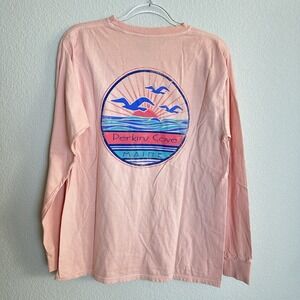 Peach long-sleeve graphic t-shirt "Perkins Cove, Maine" graphic on back‎ MEDIUM